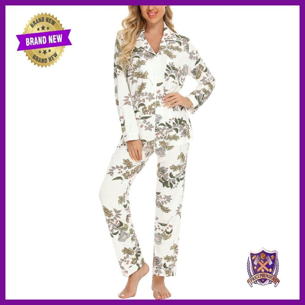 Soft Viscose Pajama Set Long Sleeve Button Down Lounge Sleepwear S-XXL